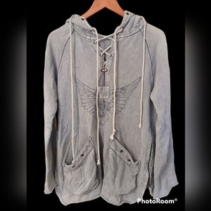 FP Distressed Pullover (M) w/Hoodie - VINTAGE old school